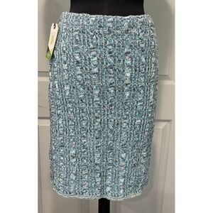 NEW Green‎ 3 Cable Knit Pencil Skirt Size M Blue Preppy Knee Length USA MADE